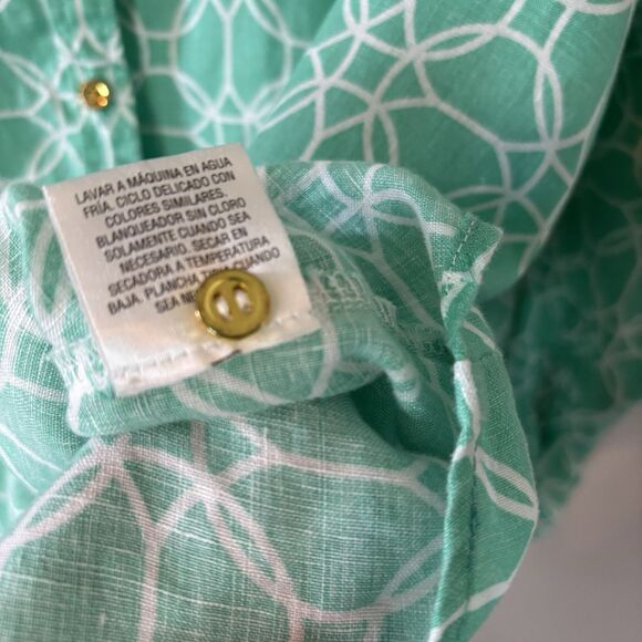 Charter Club 100% Linen Button Up Top Mint Green Roll Tab Sleeve Blouse Sz XXL - Picture 6 of 8